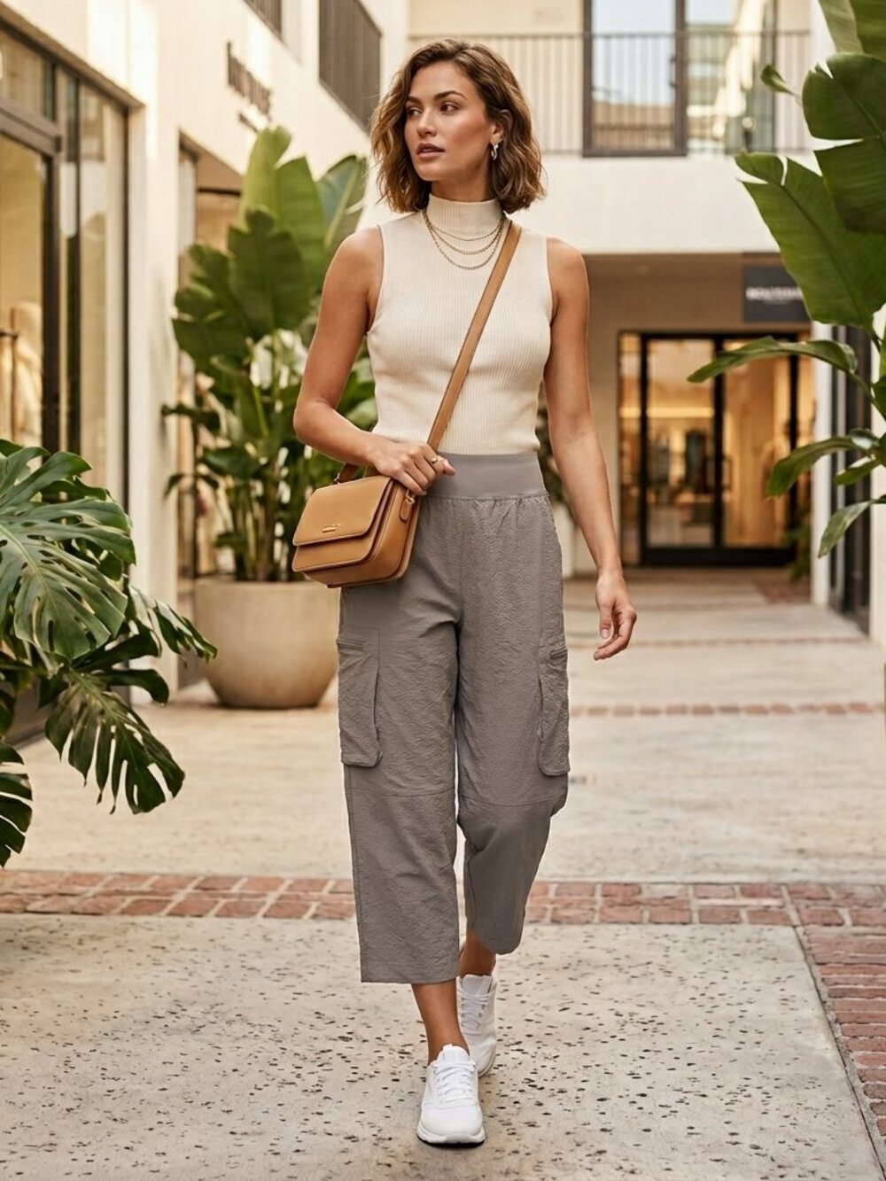 Sage Grey Textured Cargo Pants High Waisted Lightweight Utility